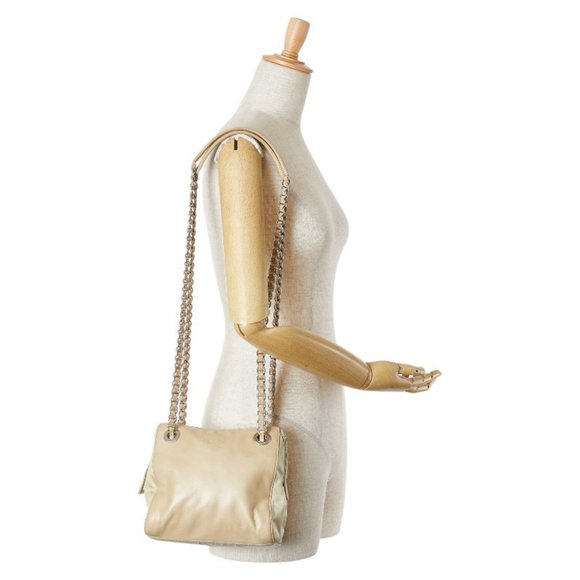 Prada Chain Shoulder Bag B4590 Beige Lino Leather Nylon Women's PRADA - Picture 10 of 10